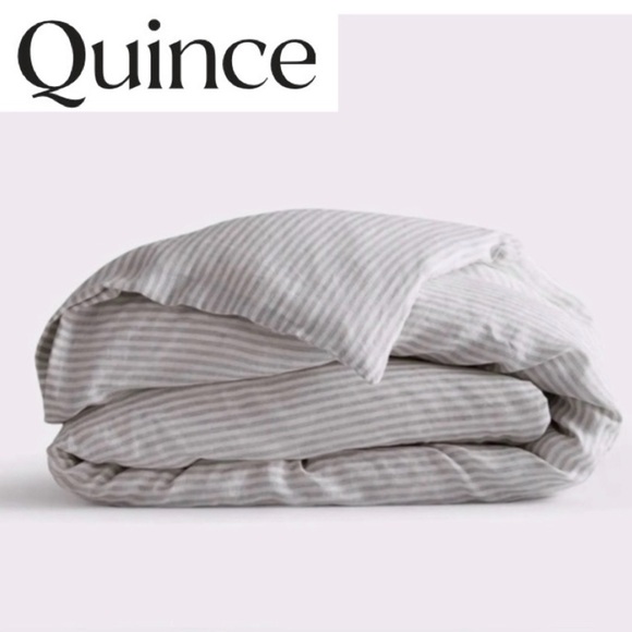 Quince European Linen Duvet King Cover in Gray And White Stripes NWT - Picture 1 of 10